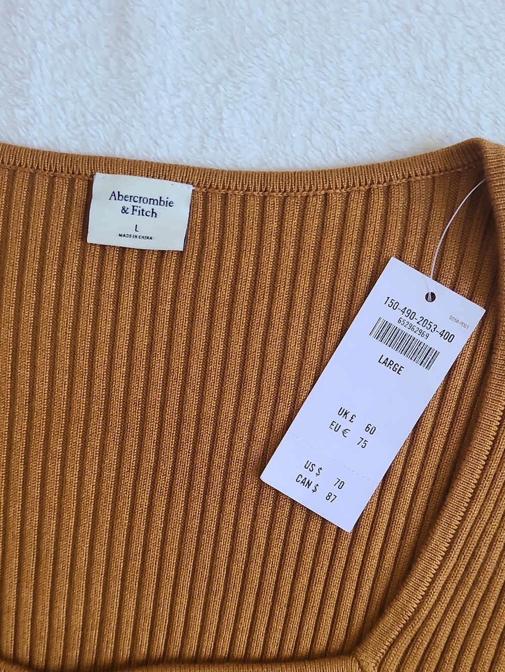 Abercrombie NEW Ribbed Square Neck Long Sleeve Bodysuit Mustard Yellow Lar Knit - Picture 3 of 5